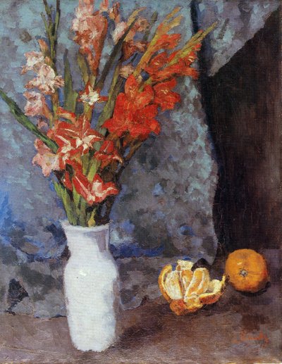 Gladiolen und Apfelsinen von Carl Schuch